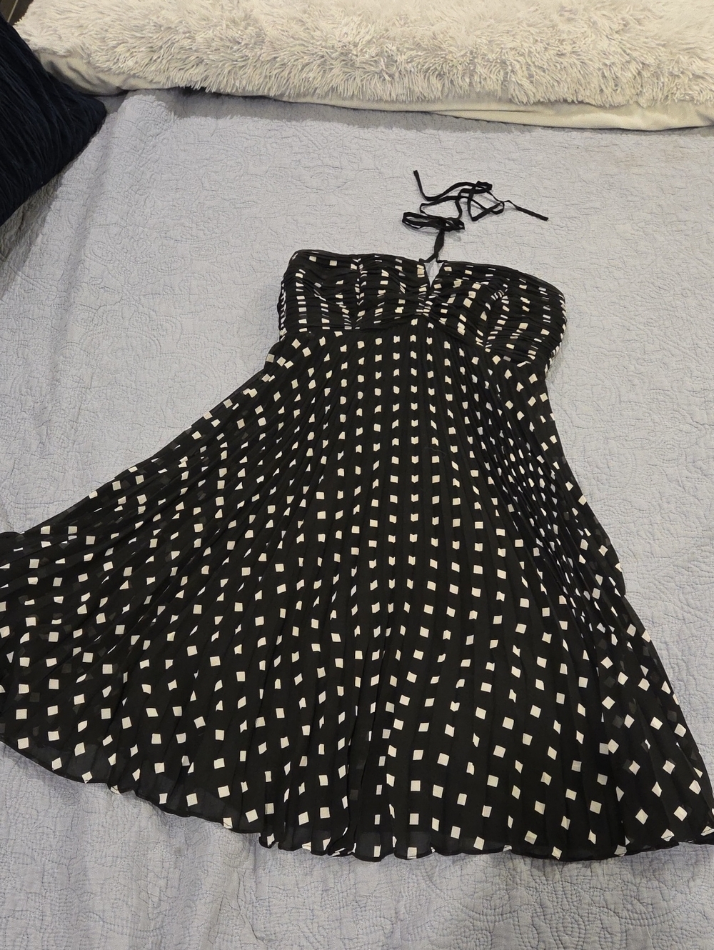 Ann Taylor Black Strapless Polka Square-Print Dress Size 8!